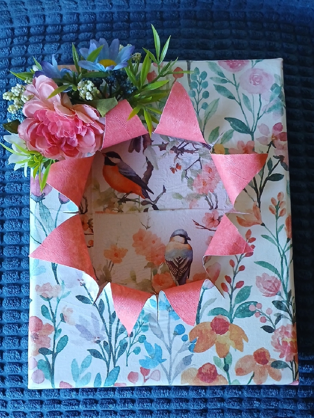 Handmade Floral Edge Artist Canvas Of Birds With Curled Frame